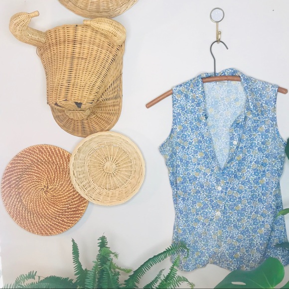 vtg vsco retro floral Button Up popover tank - Picture 2 of 5